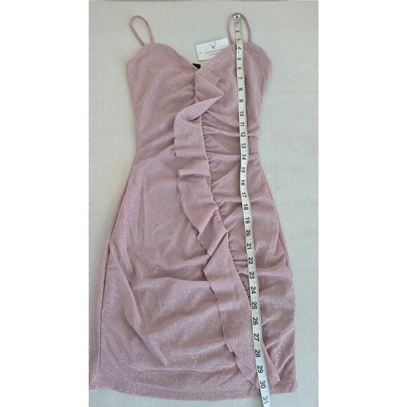 Windsor Mauve Sparkly Glitter Ruffle Sleeveless Fitted Mini Dress Sz Small (763) - Picture 10 of 10